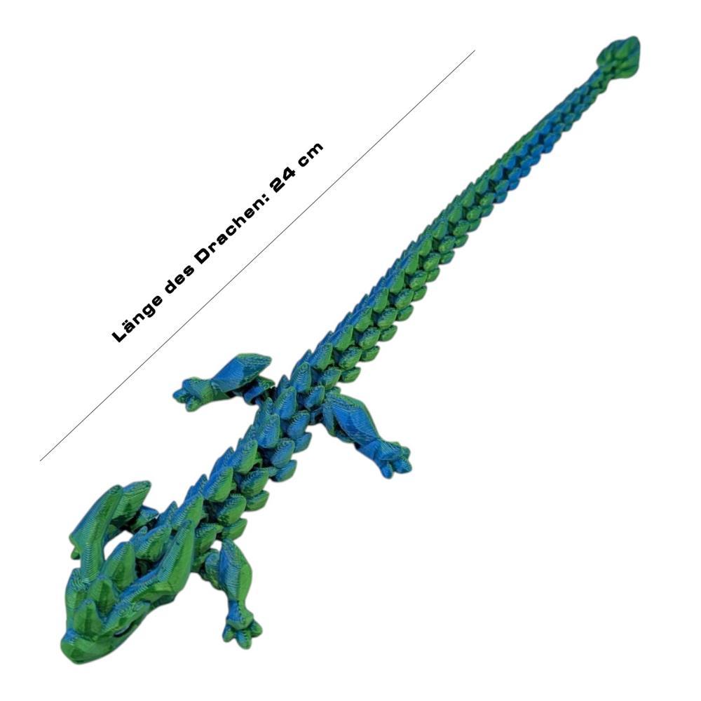 24 cm langer 3D Flexi Dragon aus dem 3D Drucker in Lasergrün. Kein Spielzeug. 3D gedrucktes Gadget von EDC Gadgets