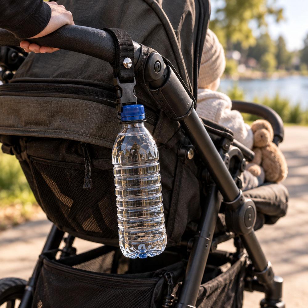 EDC Flaschenhalter mit PET-Flasche am Kinderwagen für Eltern unterwegs