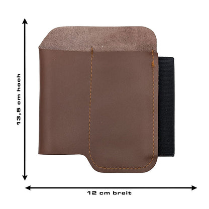 brauner Leder EDC Pocket Organizer Holster mit den Maßen 13,5 cm hoch und 12 cm breit