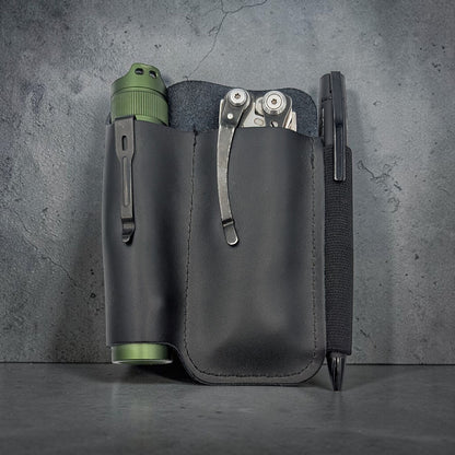 Schwarzer Leder EDC Pocket Organizer für Everyday Carry Gadgets und Ausrüstung