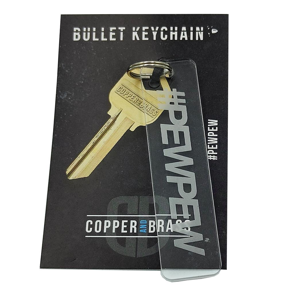 Schlüsselanhänger PewPew aus Acryl mit weißer Lasergravur für EDC